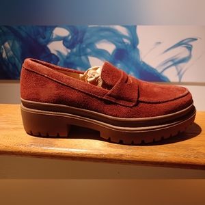 Portland leather goods Patina chestnut suede platform loafers sz9 sz39